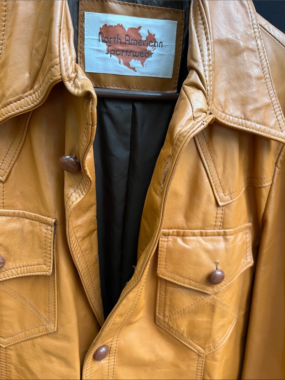 Vintage Style Tan Leather Button-Front Jacket - Picture 6 of 6